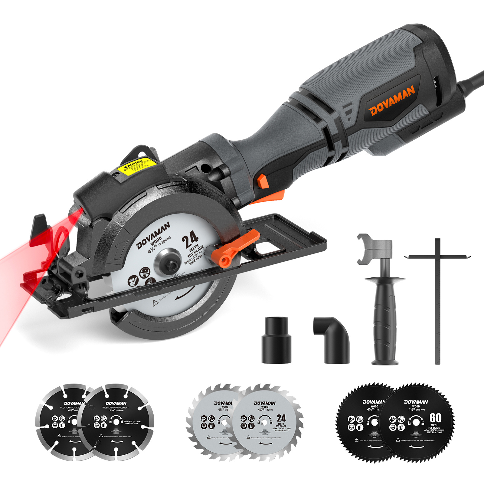 

Saw, 5.8a 4-1/2" Saw W/laser, Metal Auxiliary Handle, 6 Saw Blades (4½", 4¾"), Cutting 1-11/16" (90°), 1-3/8" (45°), Ideal For Wood, , Plastic, Tile - Mcs01a