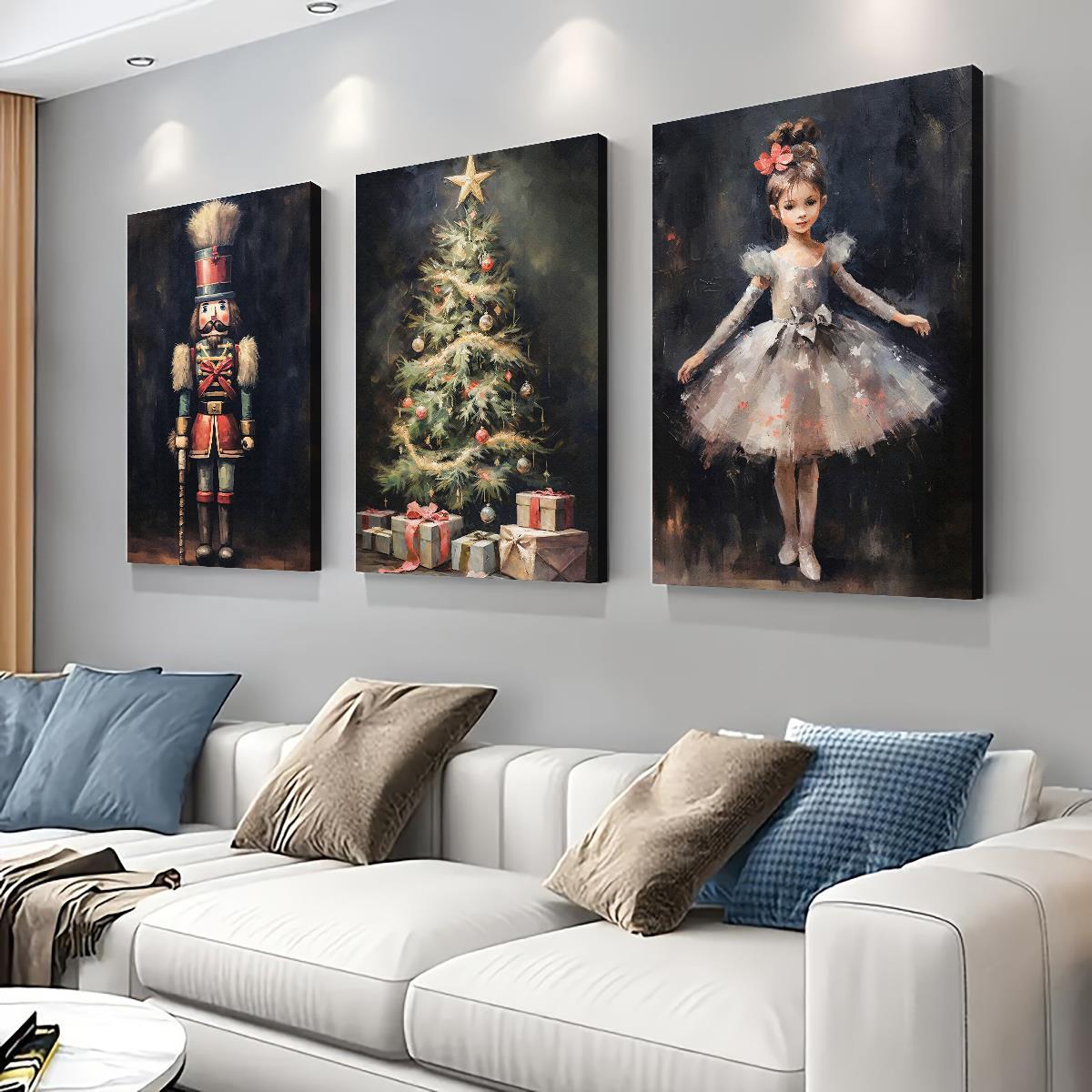 

3 Pcs Set Christmas Wooden Frame Painting Art Christmas Tree Art -, Wooden Frame Decoration, Suitable For , , , Etc