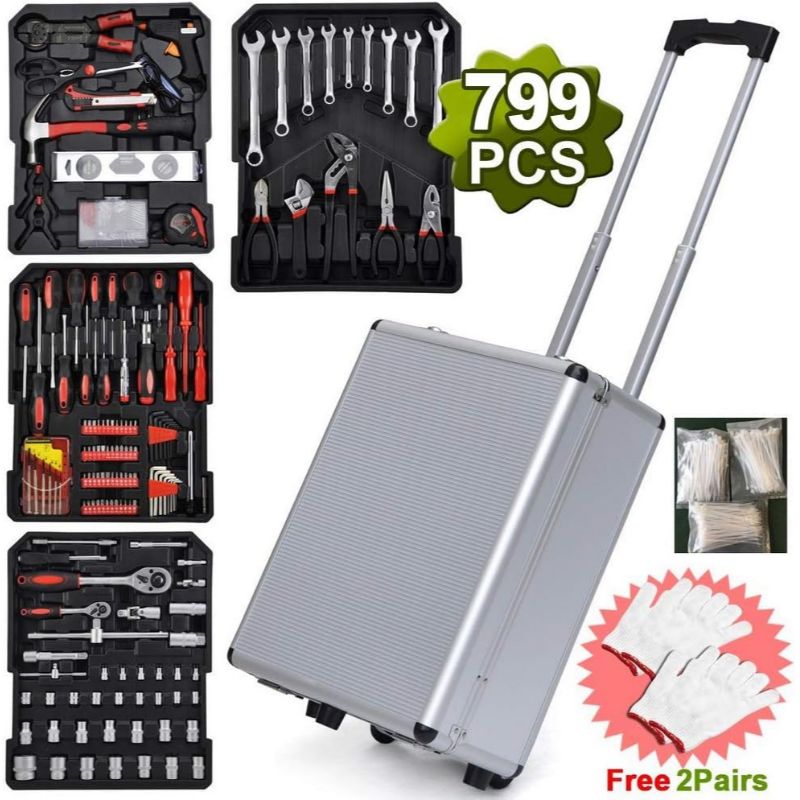 

Tool Box With 799pcs Household Tool Set With Aluminum Trolley Case, Auto Repair Tool Kit Toolbox And Wheels