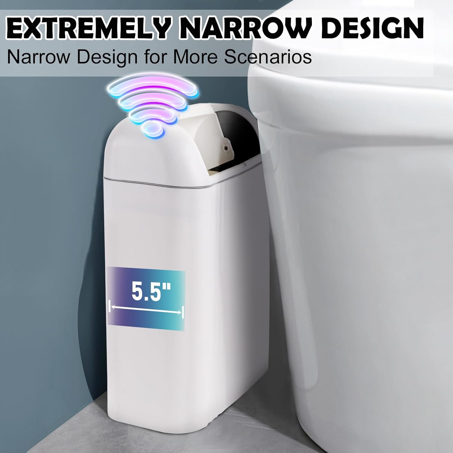 

4 Gallon Automatic Motion Sensor Bathroom Trash Can With Lid, 4 Gallon Smart , Narrow Trash Bin With Touchless Lid For Toilet, Bedroom, Kitchen, Office, Rv (white, Grey)