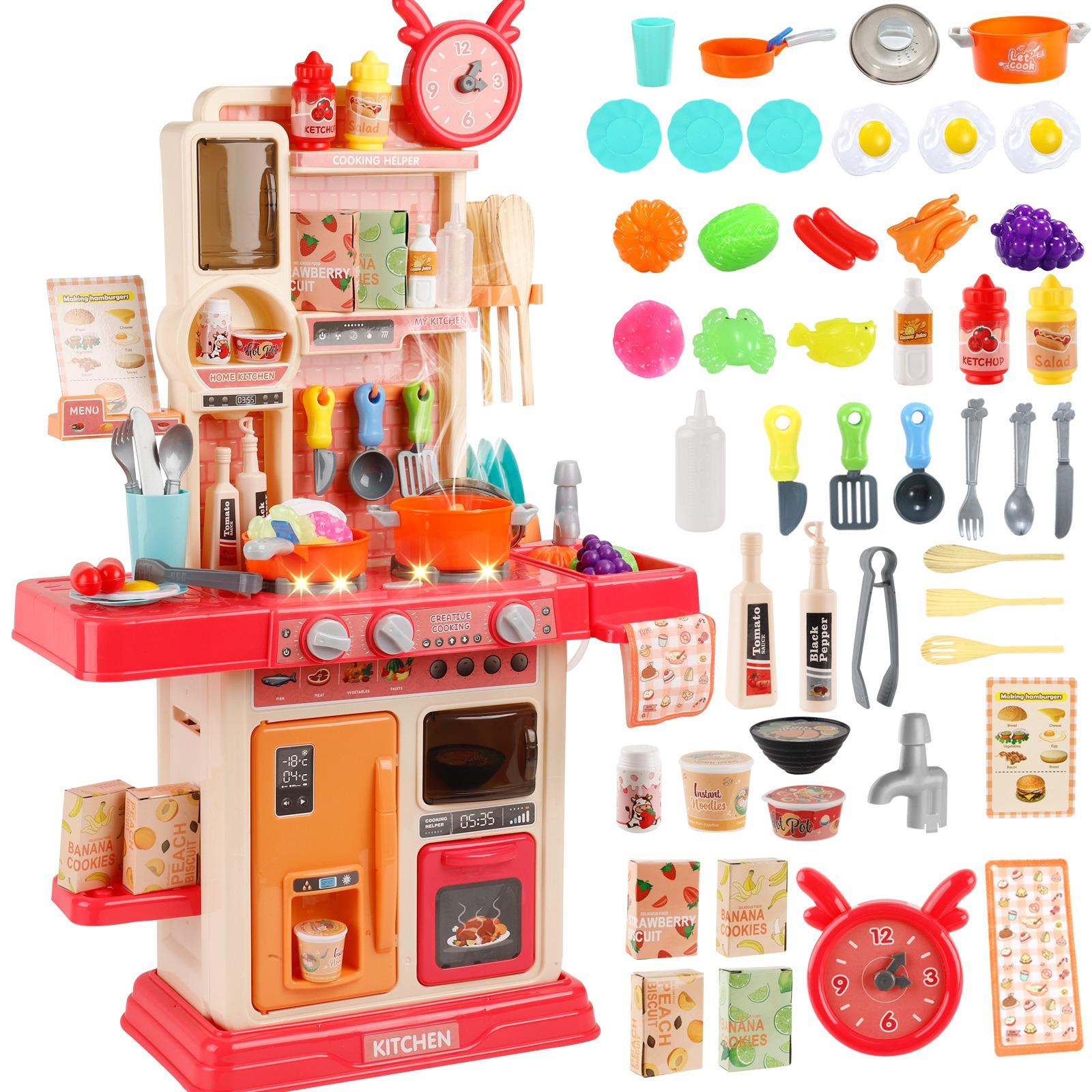 

Kids Kitchen Playset For Girls 3-6 - Realistic Lights And Sounds, Pretend Play Food With And Kitchen Accessories, Educational And Interactive Toy Set