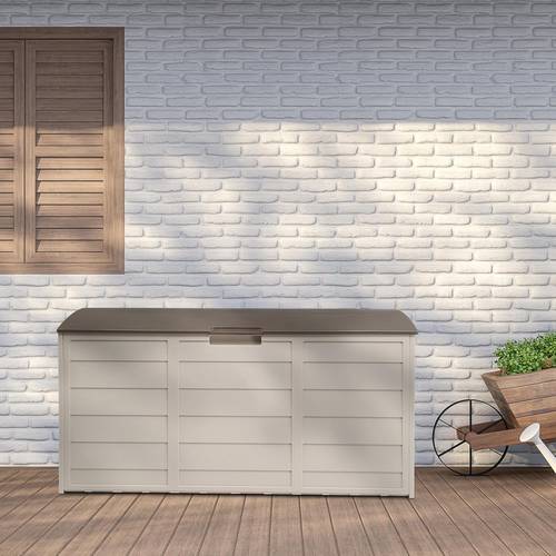 75 gallon resin outdoor deck box 75 gallon patio storage box with side handles lockable storage containers for patio furniture cushions pool accessories garden tools grey