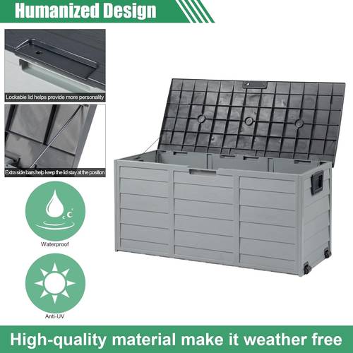 75 gallon resin outdoor deck box 75 gallon patio storage box with side handles lockable storage containers for patio furniture cushions pool accessories garden tools grey