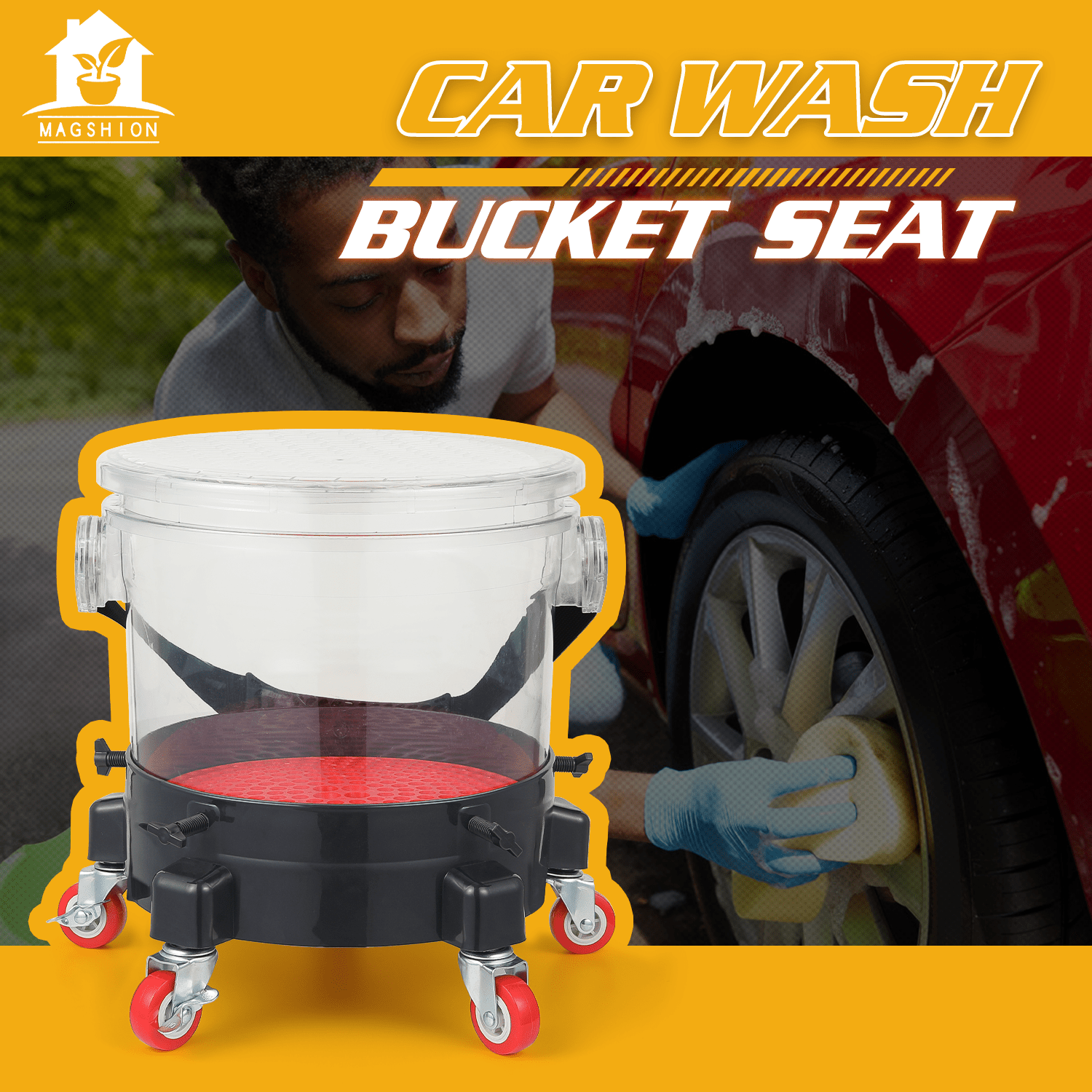 

Car Washing Bucket With Casters, Bucket With Insert Grit Trap & Lid, 300lbs Weight Capacity