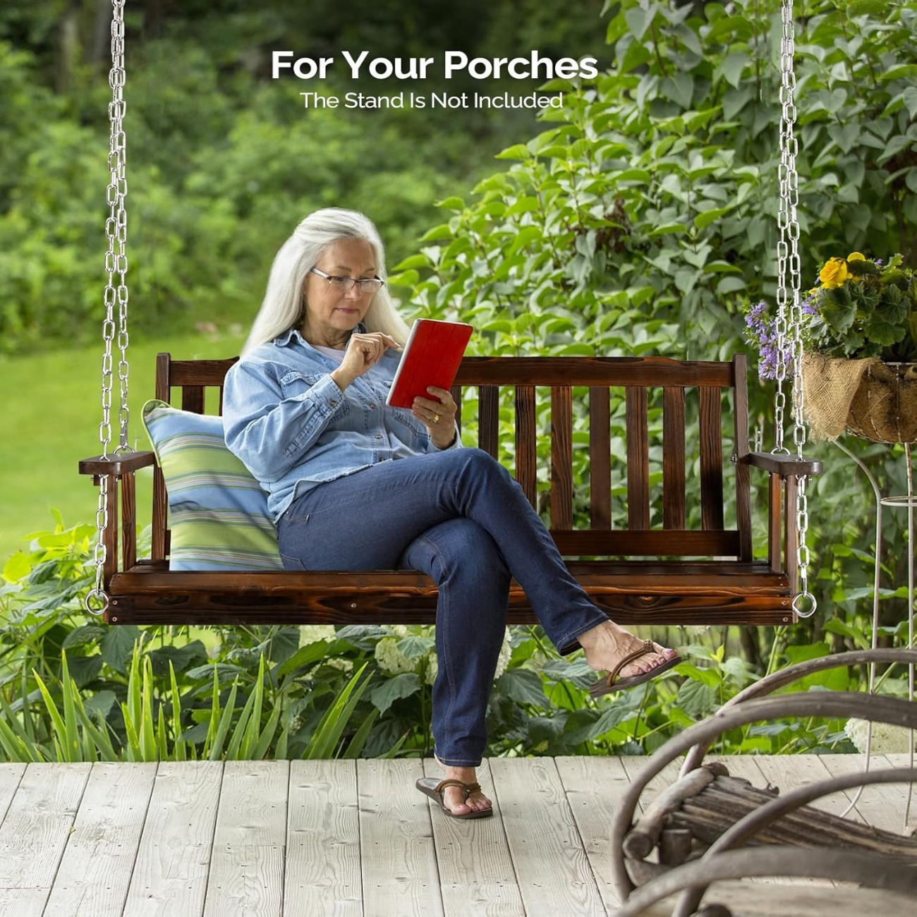 Heavy Duty 880 LBS FT Outdoor Porch Swing, Patio Hanging Swing Bench for  Yard, White