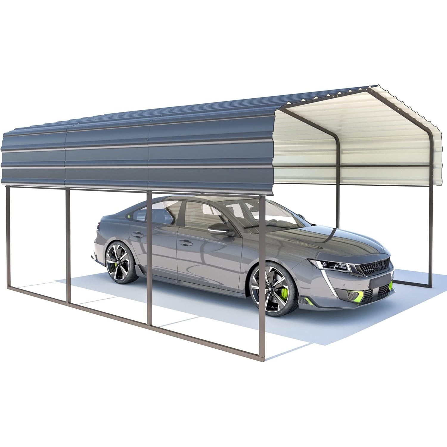 

Heavy Duty Carport With Galvanized Steel Roof, Multi-use Shelter, Sturdy Metal Carport For Cars, Boats, And Tractors