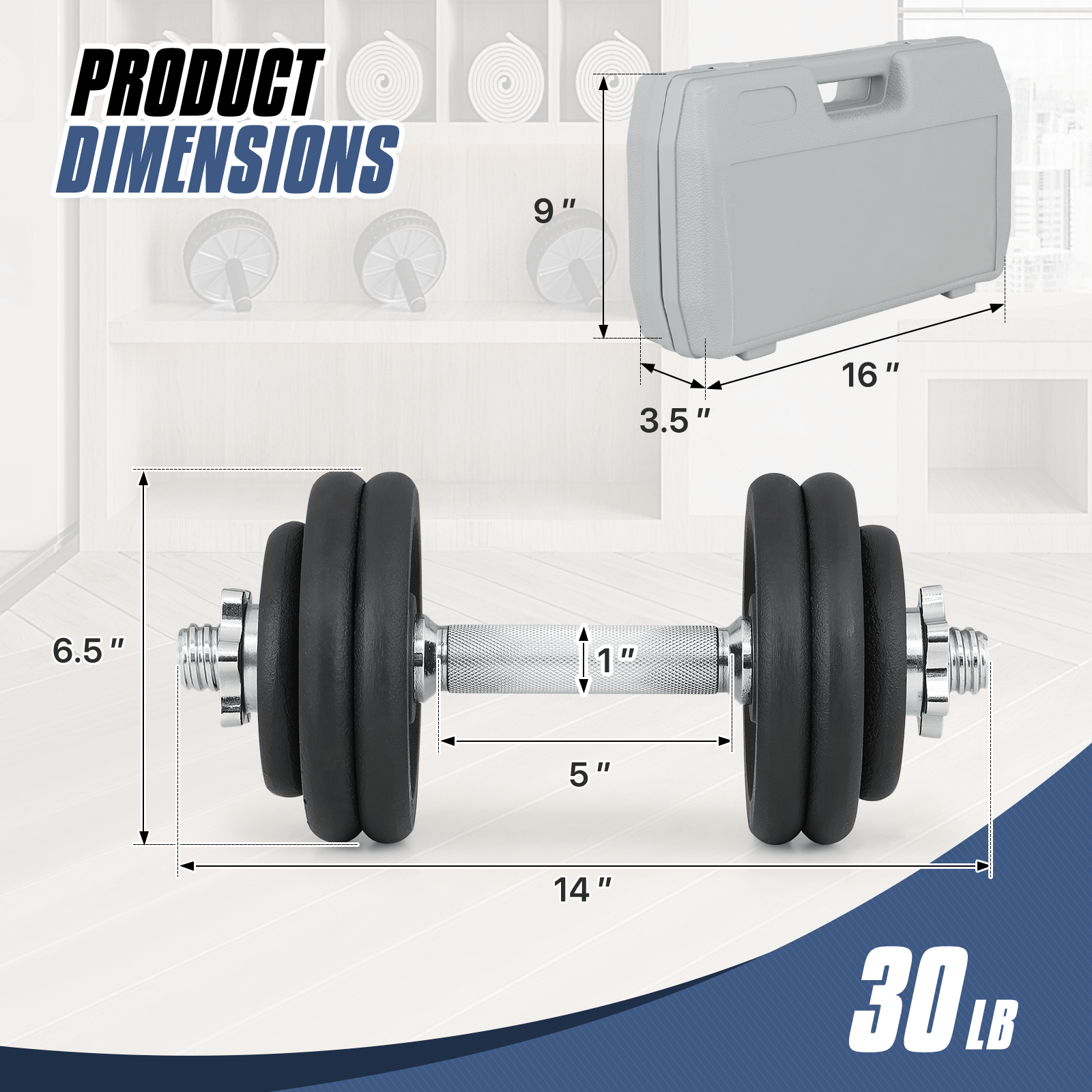 Juego de mancuernas ajustables 30 juego de pesas para mancuernas  individuales para ejercicio, con estuche para transporte, para gimnasi