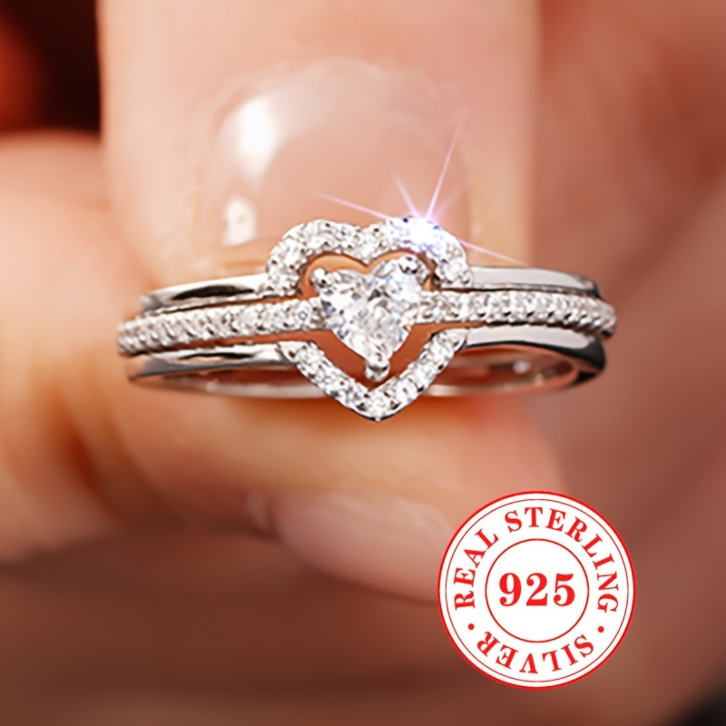 

Sterling Silver 925, Dual Ring Set With Sparkling Zirconeverything With Commuting