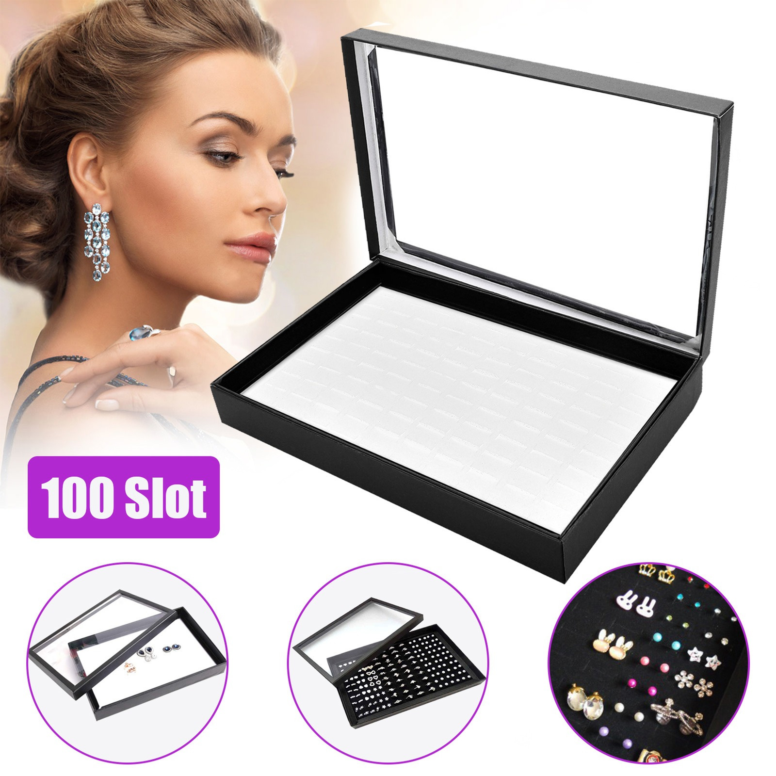 

-slot Ring Organizer Box With Transparent Lid, Jewelry Display Box For , Earrings, Ring Tray Holder