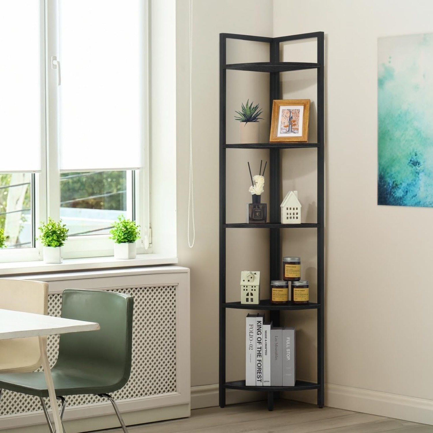 TEMU 5 Tier Corner Shelf, 59.1-inch Tall Corner Bookshelf, Corner Display Rack With Metal Frame, Shelf Rack, Tall Corner Stand For Bathroom, Living