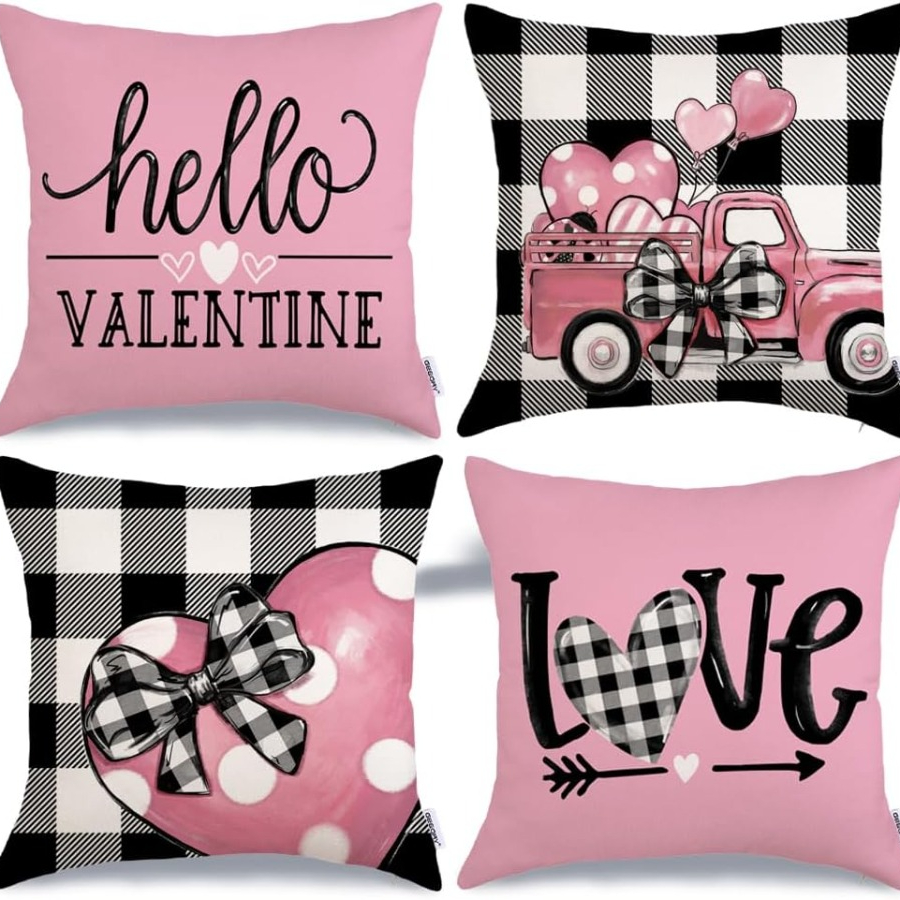 

4 Pieces Valentine's Day Pillowcases 18x18 Valentine's Day Decorations Bow Love Truck Valentine's Day Pillows Decorative Pillows Valentine's Day Decorations