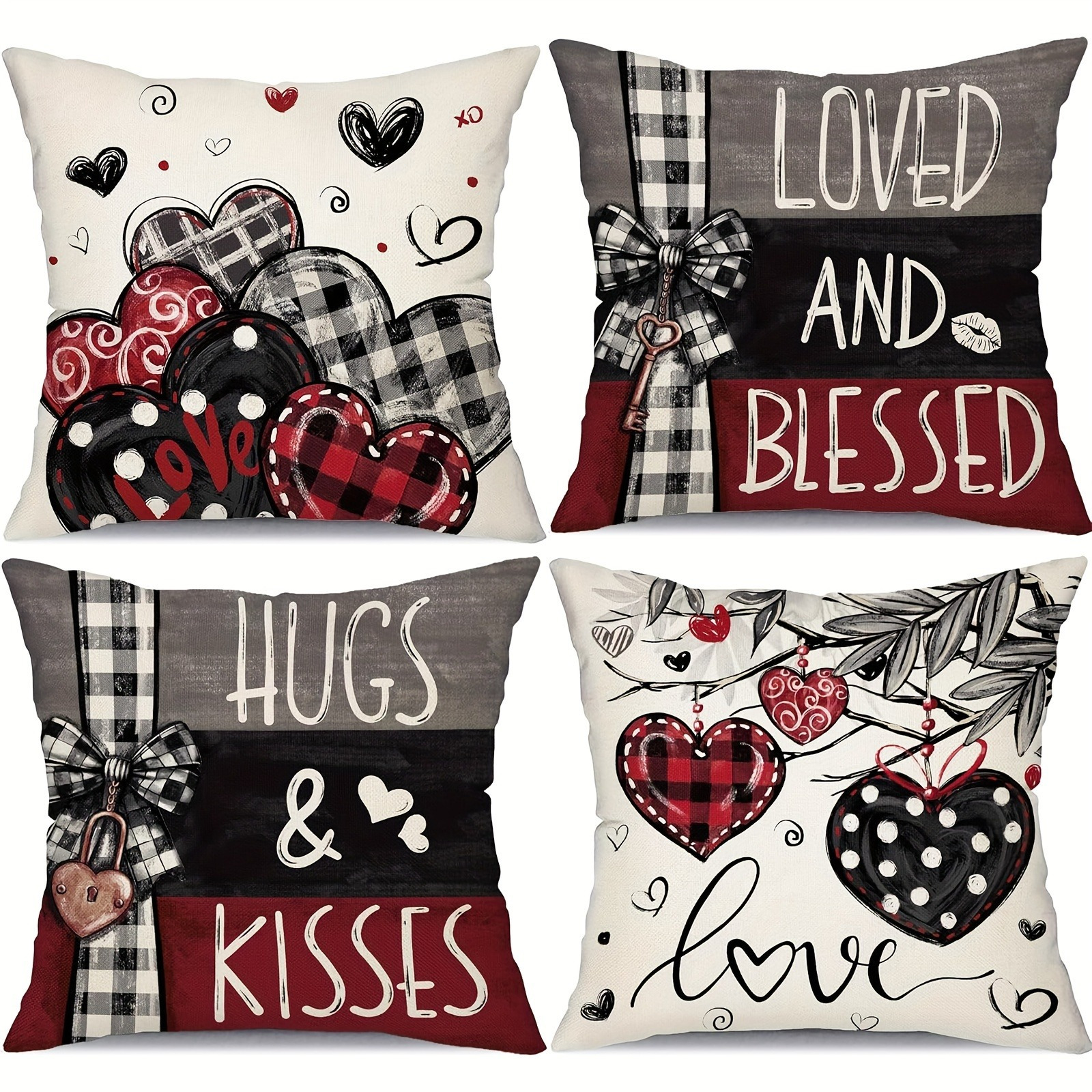 

Set Of 4 Valentine's Day Love Pillowcases - Soft And Comfortable Linen, Zipper Closure, Living Room Sofa Decoration, Decoration, Create A Romantic