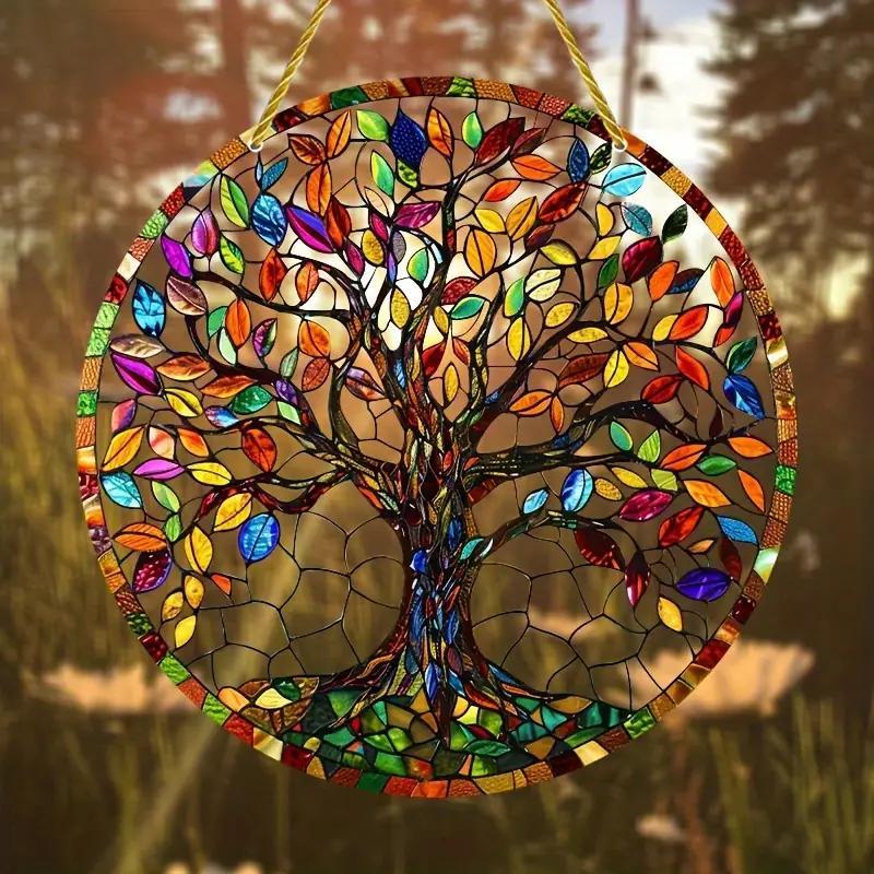 

Tree Of Life Sun , Glass Exterior Yard Sign, Round Wreath Sign, Gifts, Window Hanging, Plastic Flat Sign, Acrylic Wall Decoration, Outdoor Glass Art Decoration, Home Gifts- Multifunctional Wa