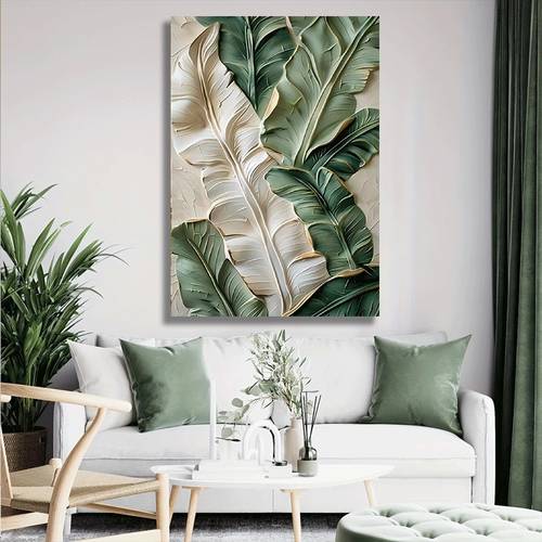 wooden frame 1 piece abstract canvas painting with tropical plant three dimensional texture living room bedroom canvas painting light room background wall painting studio art hanging painting thickness 1 2inch