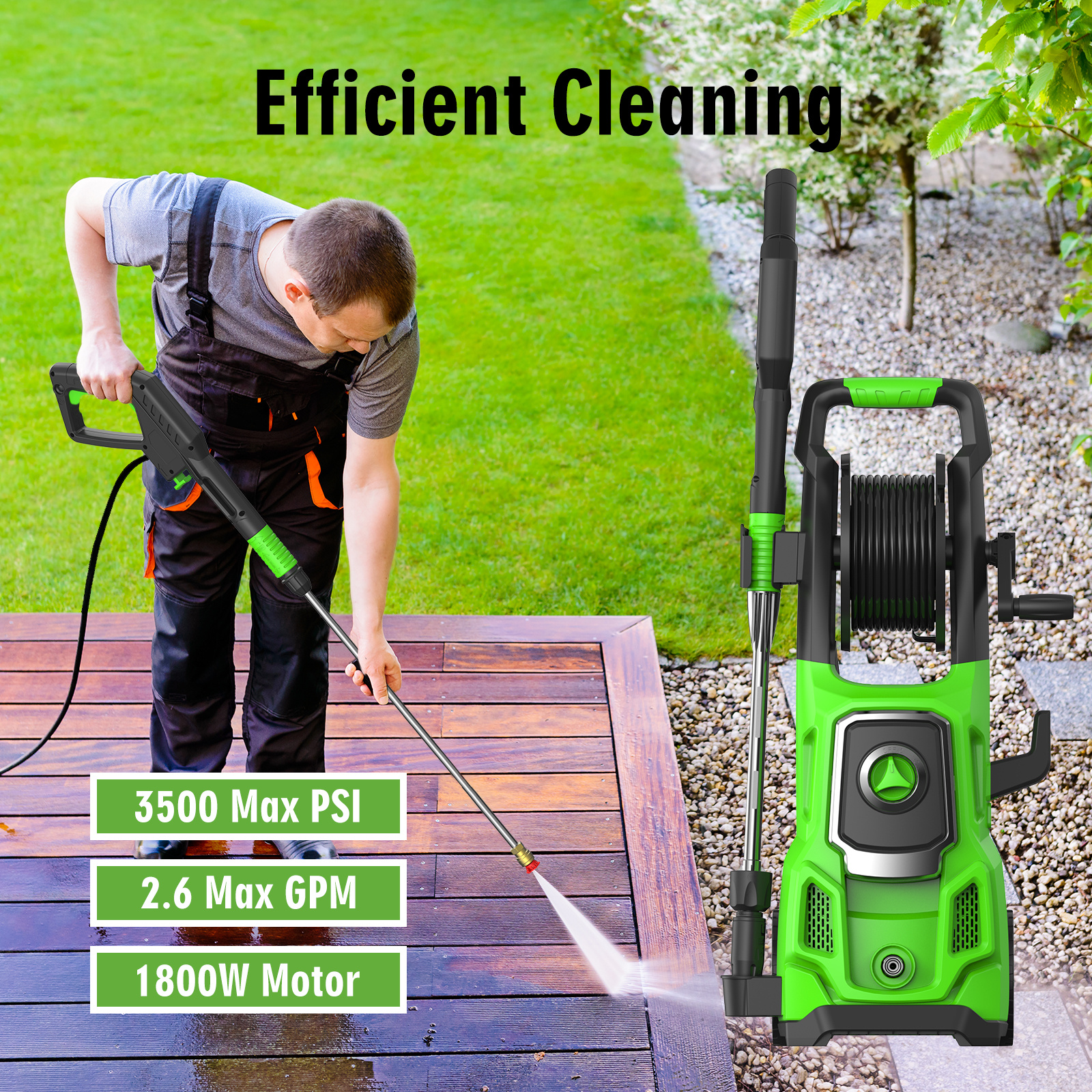 5000PSI 3.0GPM Pressure Washer With Foam Cannon - 4 Nozzles For Cars, Driveways, Patios (Green)