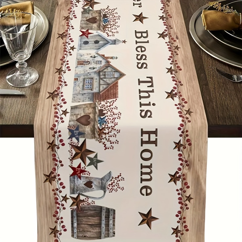 

1pc Country Dresser Table Runner - 13x72 Inch Rustic Farmhouse Style Dining Table Decoration For Kitchen, Wedding, Holiday Party - Quote " This Home"decor