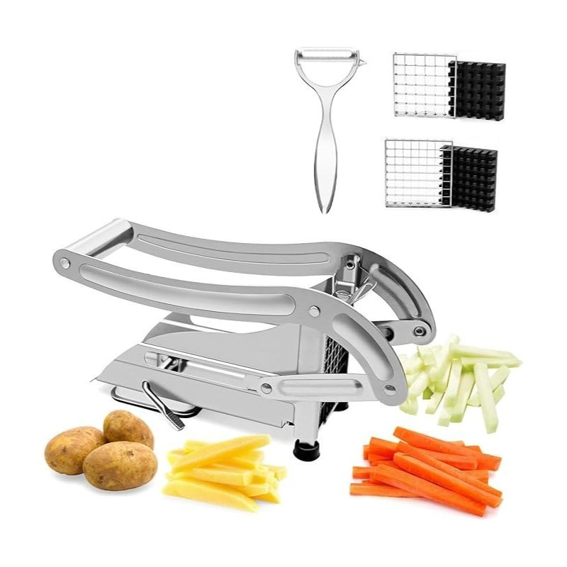 

Stainless Steel French Fry Cutter, Cutter With 2 Blade Size Cutter Options Non Slip Base Cutter For Carrots