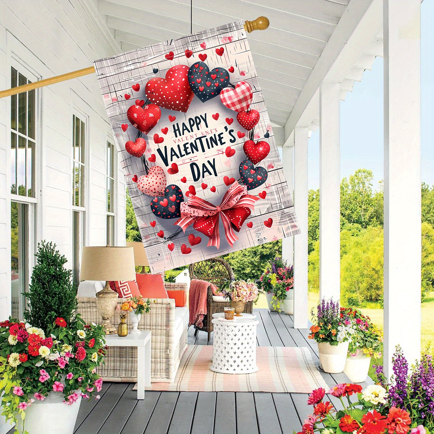 

Valentine's Day Heart Garden Flag - Double Sided Polyester Decorative Flag For Outdoors, Lawns, Yards - 12x18 Inches - No Electricity Required