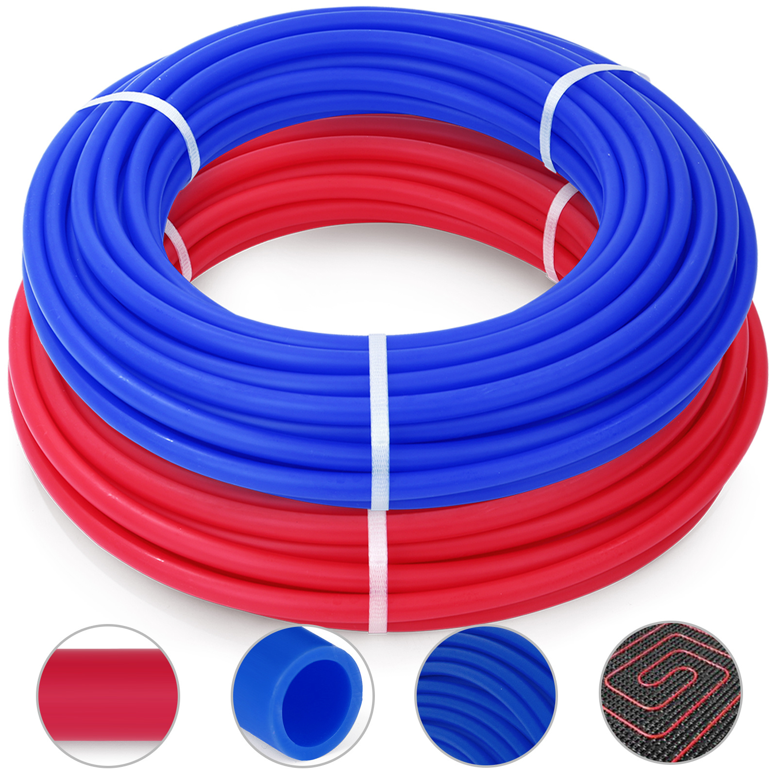 TEMU Pex-b Tubing Pipe 2 Rolls Of 1/2 Inch X 100 Feet Pex Tubing Non Oxygen Barrier Floor Pex Pipe Heat Floor Heating Plumbing Cold And Hot Water