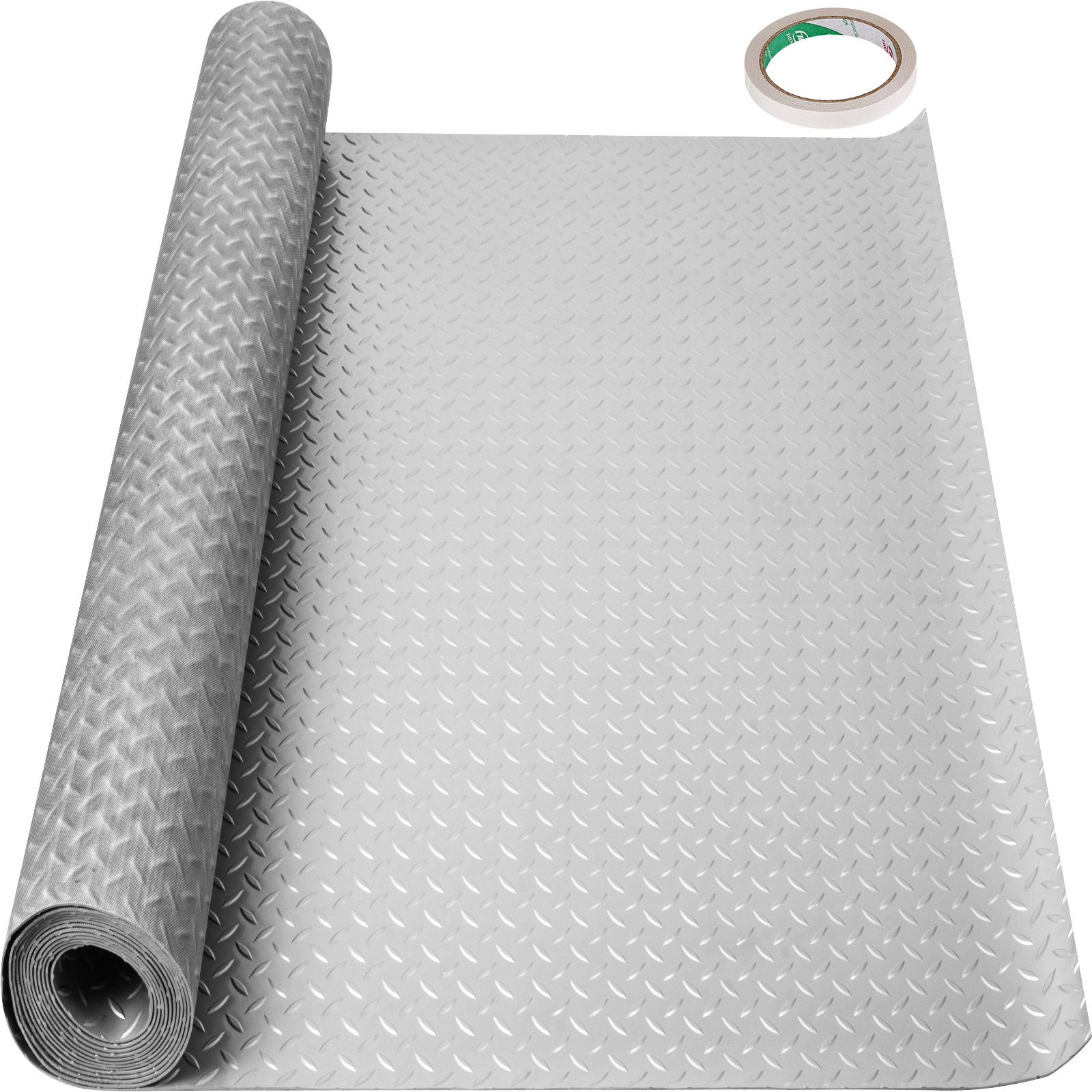 TEMU Vevor Garage Floor Mat 49x19ft Vinyl Garage Flooring Roll Antislide Diamond Texture Silver Garage Mats For Under Car 93 Covering Space Diy Pvc
