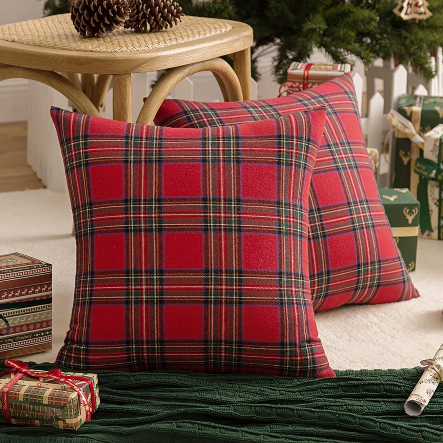 

Christmas Decorative Pillow Cover, 24*24 Inch Scottish Short Plush Cushion Cover, Suitable For Farmhouse Home Holiday Decoration