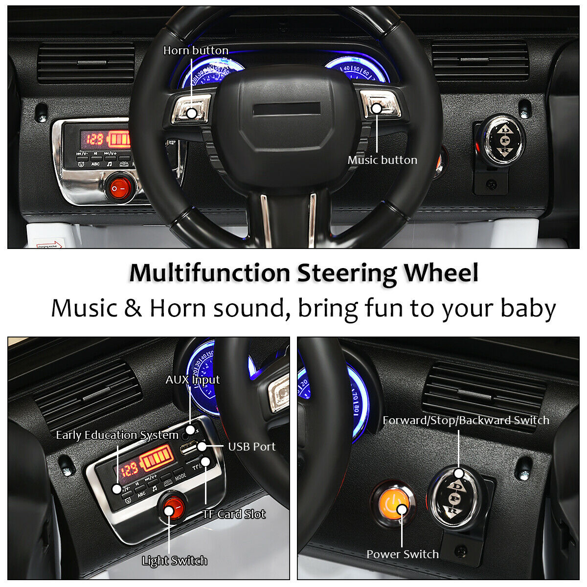 COSTWAY 12V Kids Ride On Truck Car w/ Remote Control MP3 Music LED Lights White