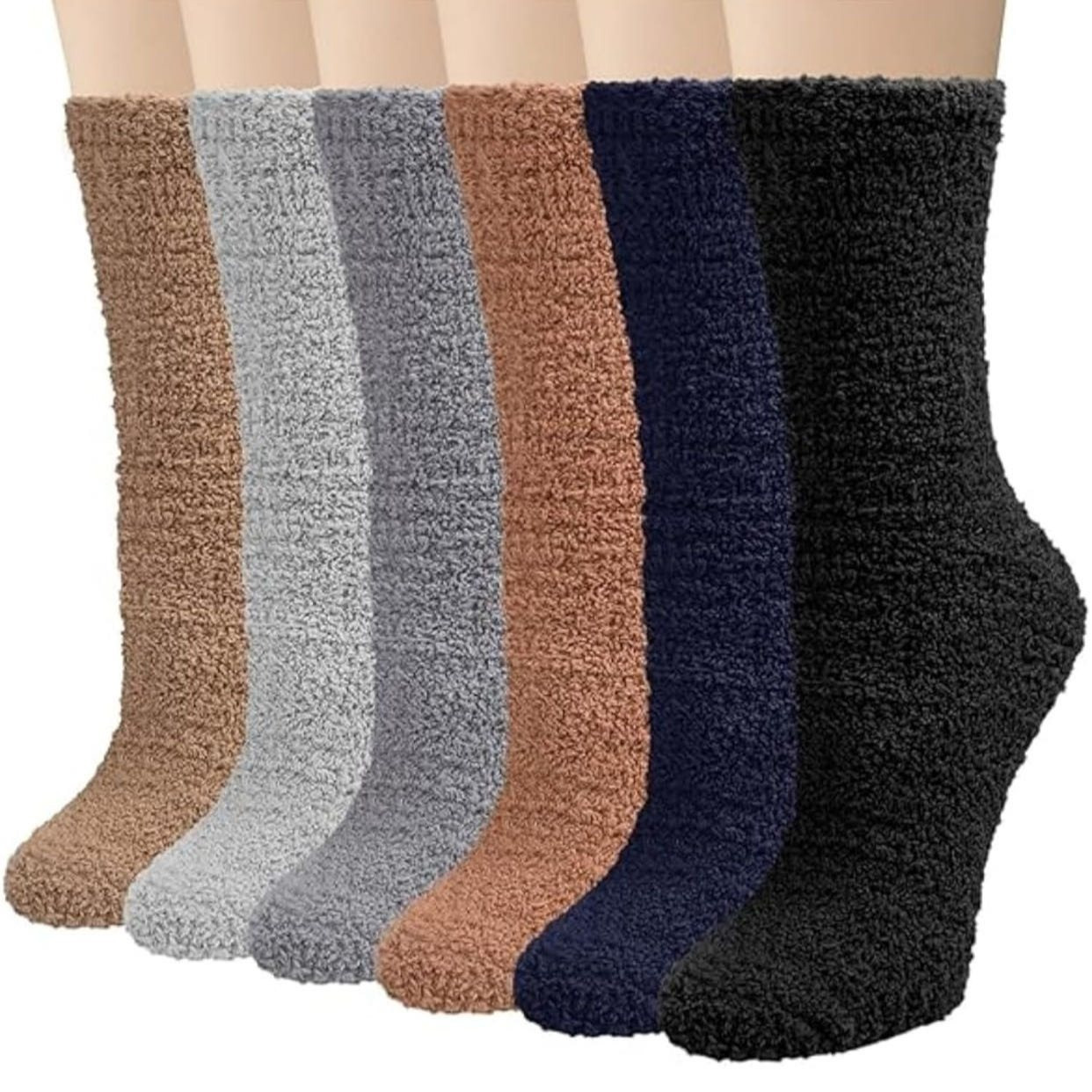 

6 Pairs Fuzzy Socks Winter Warm Soft Cozy Fluffy Microfiber House Sleeping Slipper Socks Christmas Gifts