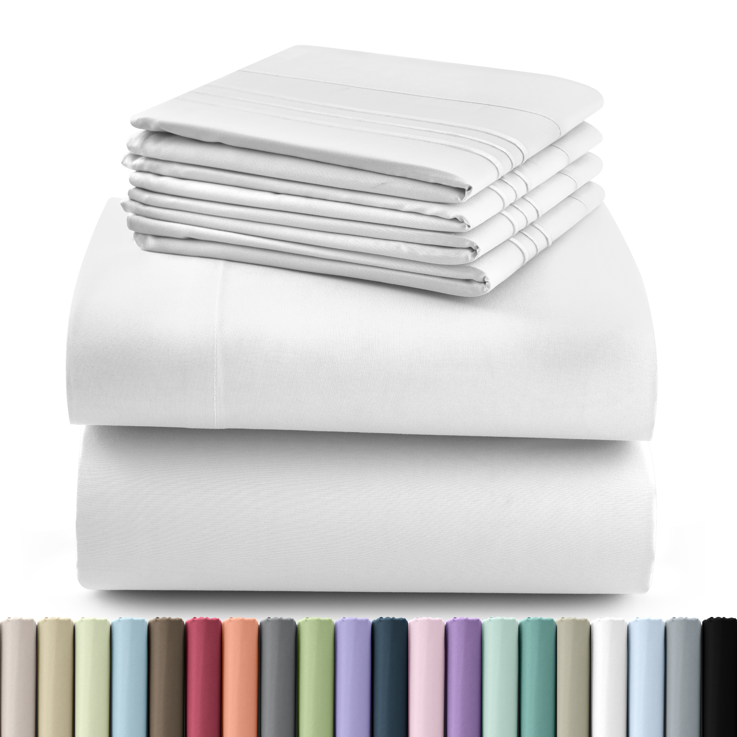 TEMU Bedding Sheet Set - 6 Pc Brushed 100% Polyester Bed Sheets 16 Inches Deep Pockets - Embroidered & Plain Pillowcases - Hotel Luxury Sheets Bed Set - Soft Bedding Sheets