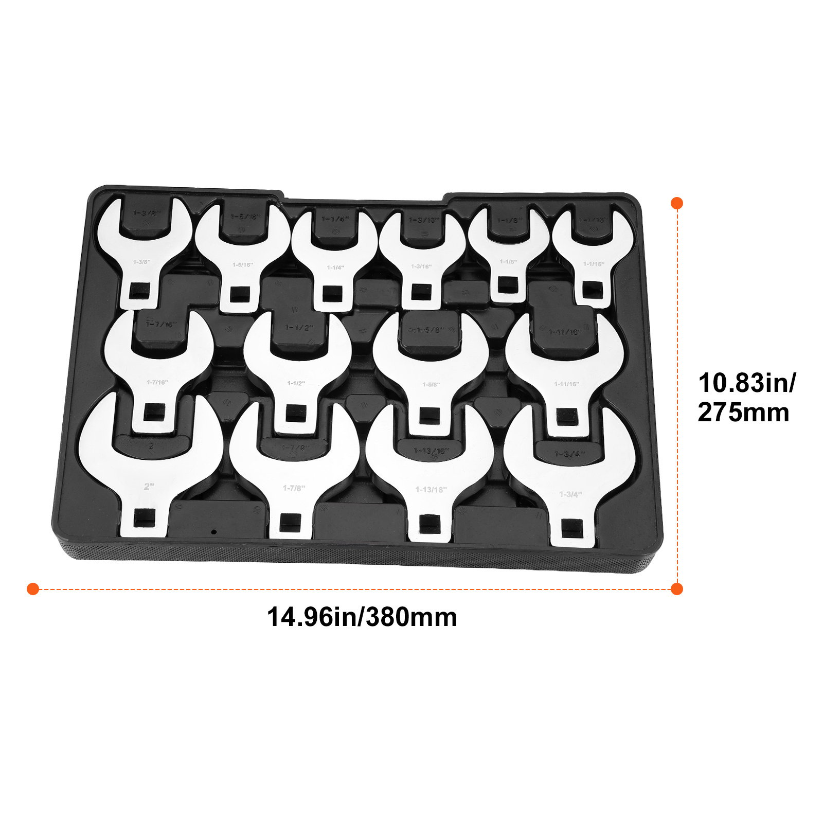 TEMU Vevor Crowfoot Wrench Set, 1/2" Drive 14-piece Sae (1-1/16" - 2") Foot Wrench Set With Storage Tray, 40cr Material With Laser Sizing, For