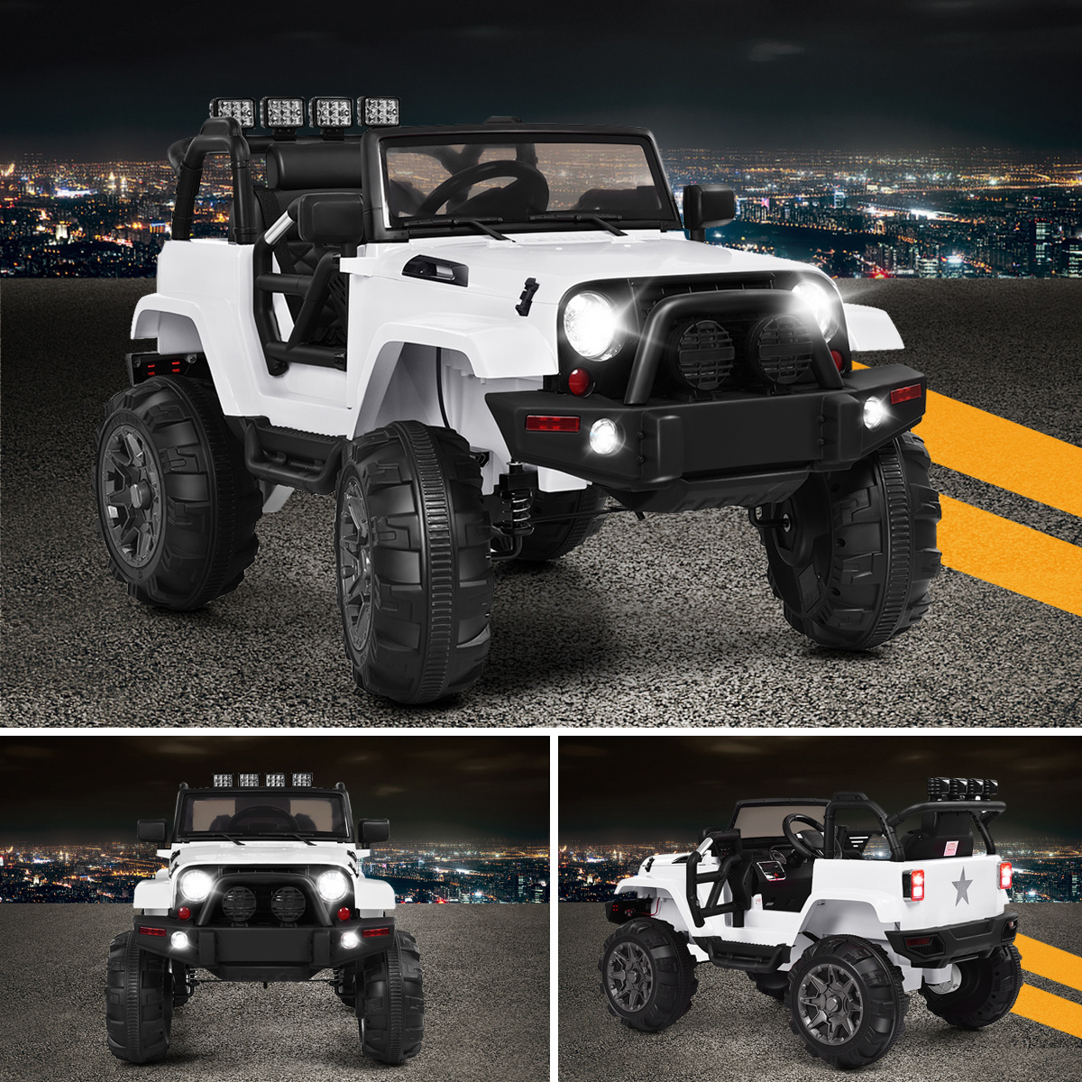 COSTWAY 12V Kids Ride On Truck Car w/ Remote Control MP3 Music LED Lights White