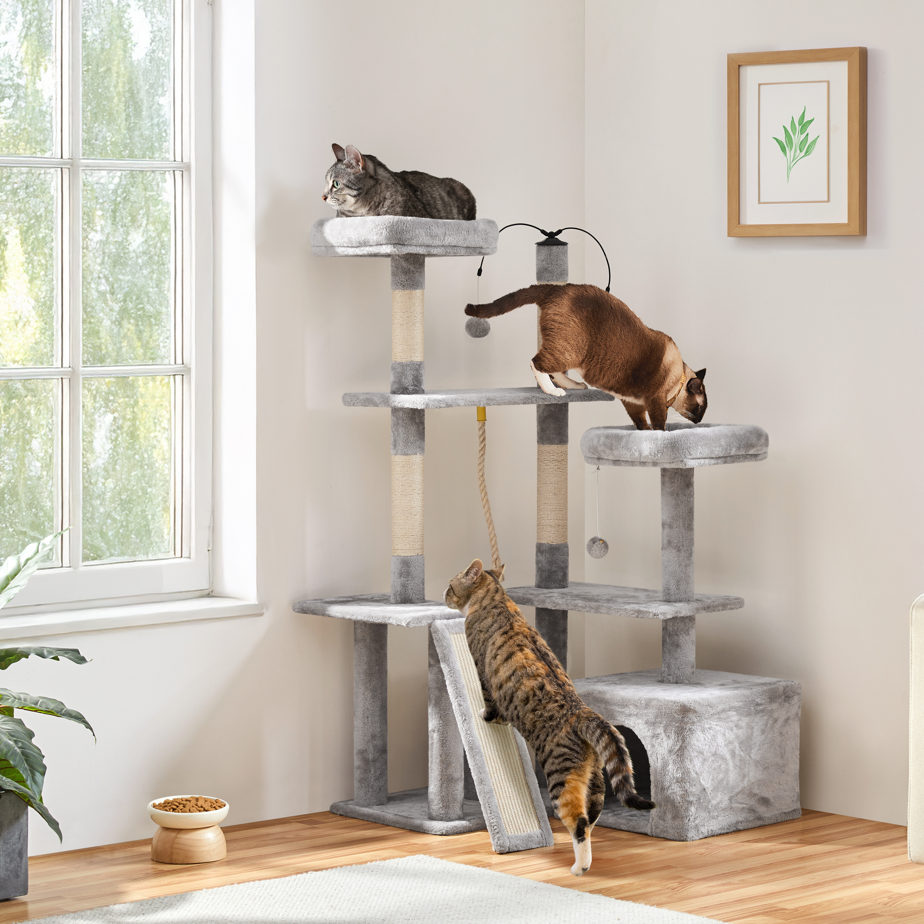 

53.5"cat Tree Cat Activity Tower With Sisal Scratching Posts Condos Balls Ramp For Cats And Kittens Sleep Jump Play