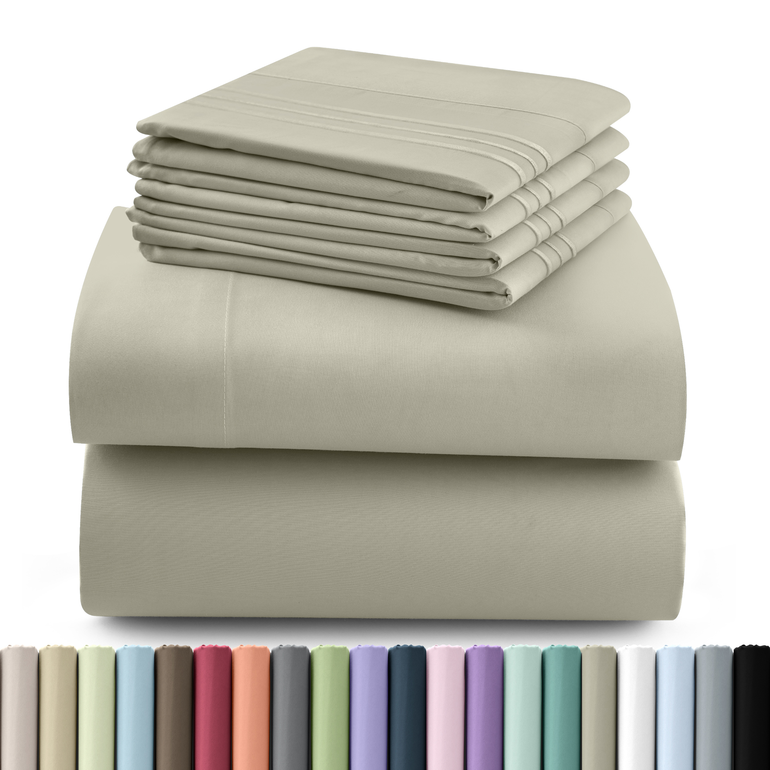   bedding sheet set 6 pc brushed 100 polyester bed sheets 16 inches deep pockets embroidered plain pillowcases hotel luxury sheets bed set soft bedding sheets