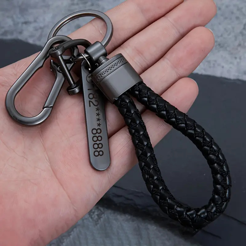 

Carabiner Keychain, Universal Heavy Duty Woven Handmade Leather Key Chain, Car Fob Key Keychains With Rotatable Snap Swivel And Anti-lost D-ring For Men And Women, - Black