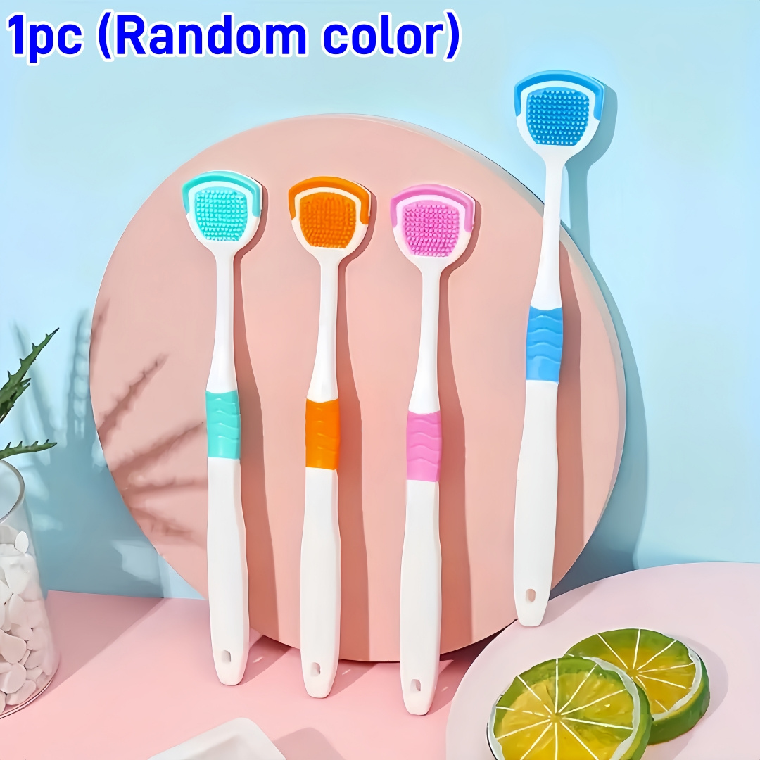 

Silicone Tongue Scraper With Double-acting Brush Head, Oral Cleaning Brush, 1pcs Random Color Packaging