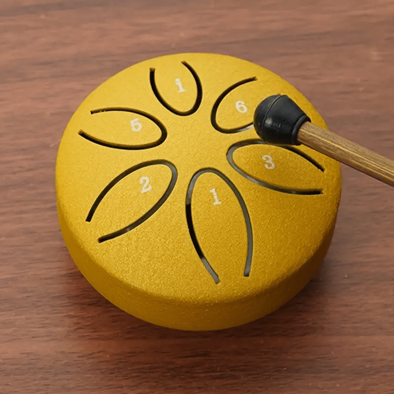 

Yellow 3 Inch Mini Six-tone Drum, Outdoor Garden Rain Drum, Steel Tongue Drum Rainproof Bell, Mini Hand Drum, Drum Shaped Rainproof