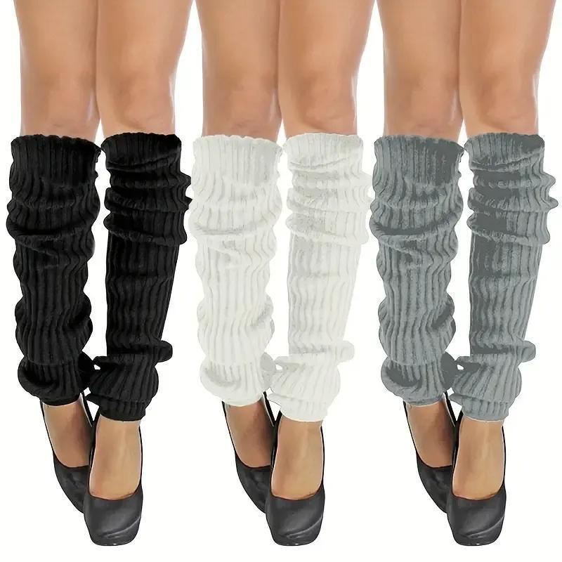 

3 Pairs Of Ribbed-knitting Thermal Leg Warmer Socks, Fashionable Winter Long Leg Warmers For Women And Girls