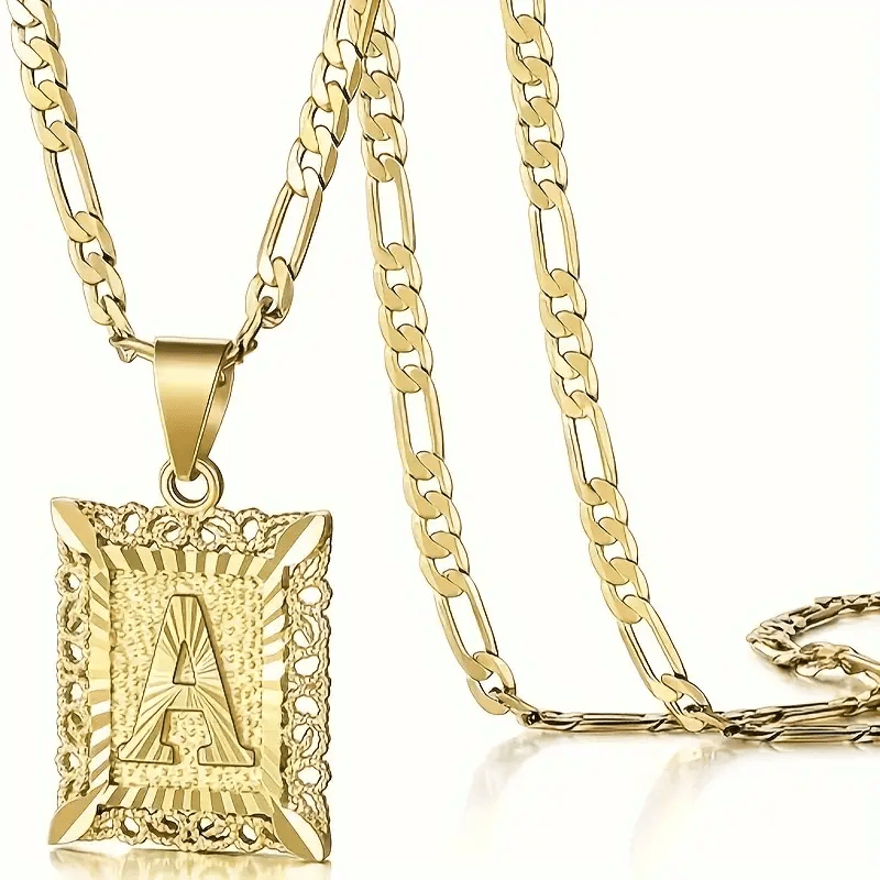 

Gold Plated Personalized Initial Letter Pendant Necklace, Unisex Design, A- Letter Chain Necklace