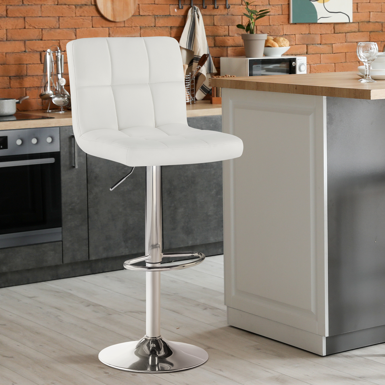 comfortable MCQ Bar Stools Set Armless Adjustable Swivel Barstools, PU Leather Hydraulic Kitchen Counter Height Bar Stools, Thickened Seat Cushion with Back 8 MCQ Bar Stools Set, Armless Adjustable Swivel Barstools, PU Leather Hydraulic Kitchen Counter Height Bar Stools, Thickened Seat Cushion with Back