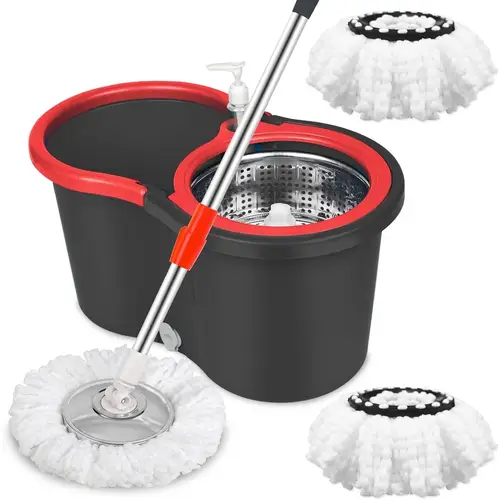 spin mop and bucket set mop and bucket with wringer set 360 spin mop kit with 2 microfiber mop heads spinning mop for floor cleaning black