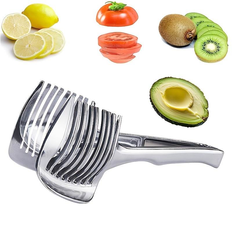 

1pc Tomato Holder Lemon Cutter Holder Round Fruit Tongs Egg Cutting Holder Kitchen Tools Stainless Steel Kitchen Holder Tools For Fruits And Vegetables Home Made Food Drinks