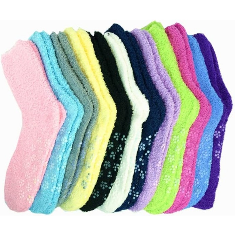 

12 Pairs Women Soft Cozy Fuzzy Ankle Socks Plain Slipper Socks