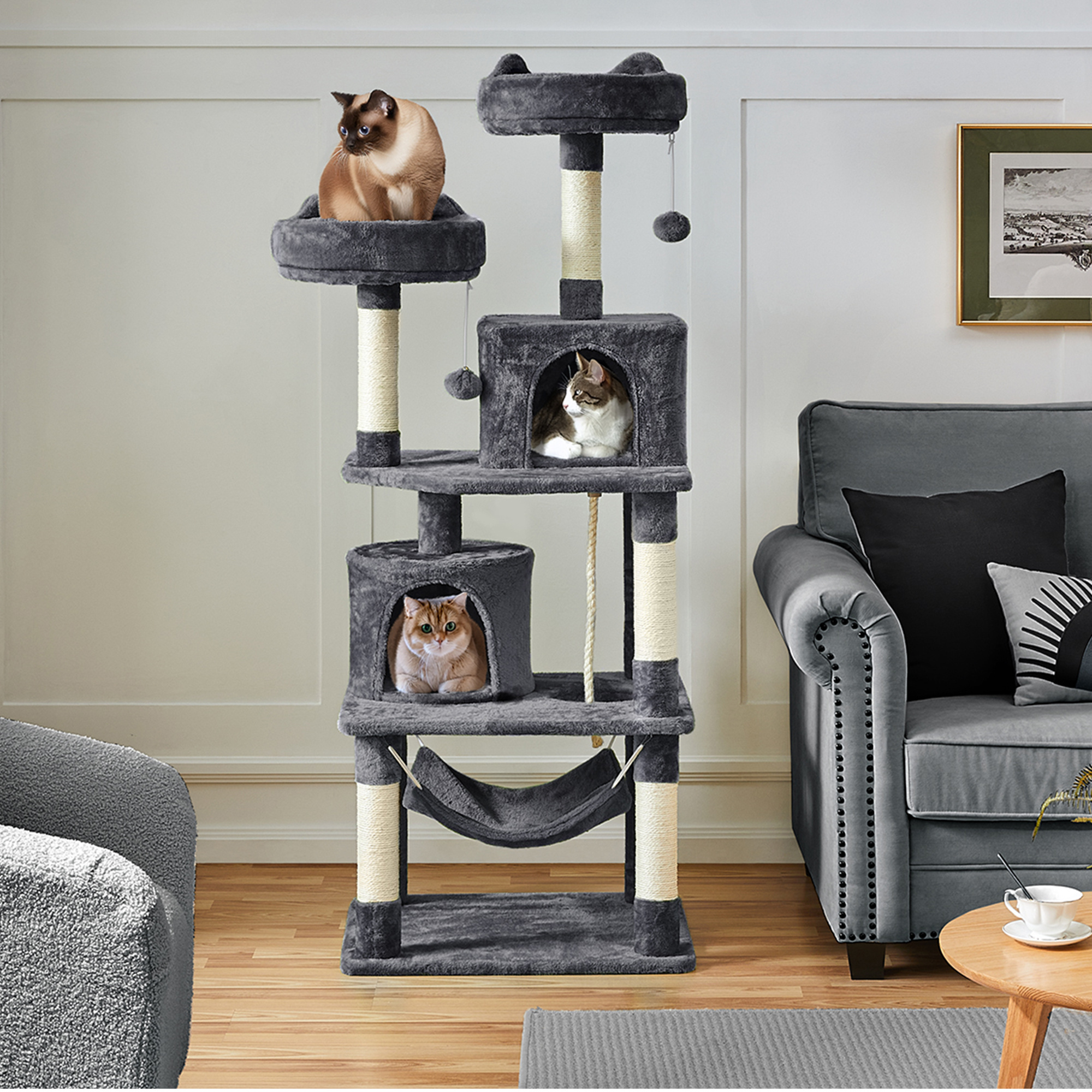 

62.5″ Cat Tree Cat Tower Multi Level Cat Tree House With 2 Condos & 2 Foam-padded & Scratching Post & Ball Cat For Medium/large Cats, Christmas Advent