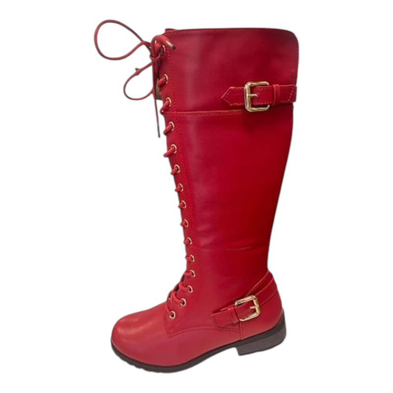 womens strappy lace knee high combat stacked heel boot - Temu