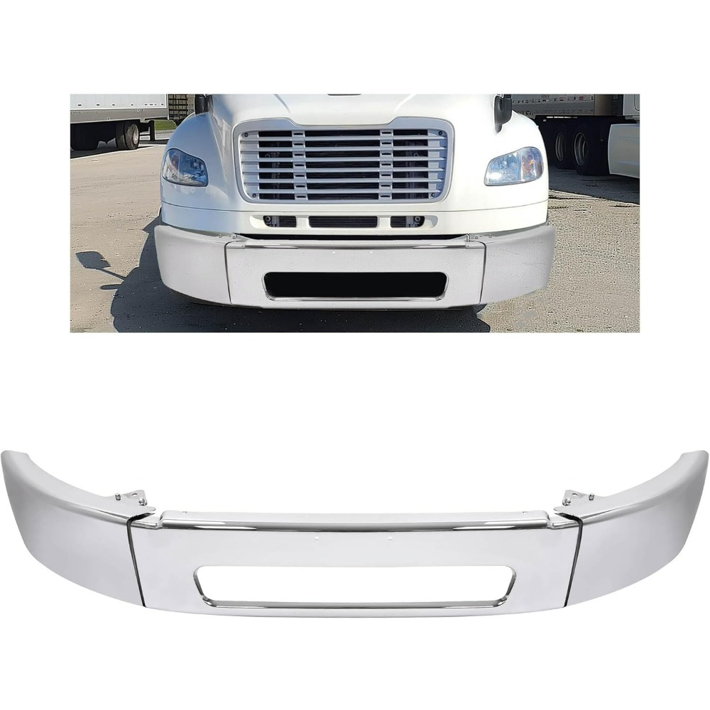 Front Bumper Assembly Compatible With 2003-2021 Freightliner M2 106 112 A21-26683-005 A21-27811-016 A21-27811-017 Models Steel Bumper Chrome 3pcs