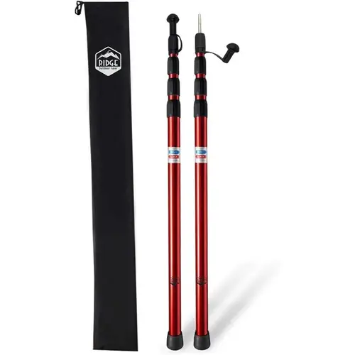 adjustable telescoping tent poles lightweight aluminum rust proof design extendable up to 8ft portable and collapsible for camping awnings tents and tarps in red blue