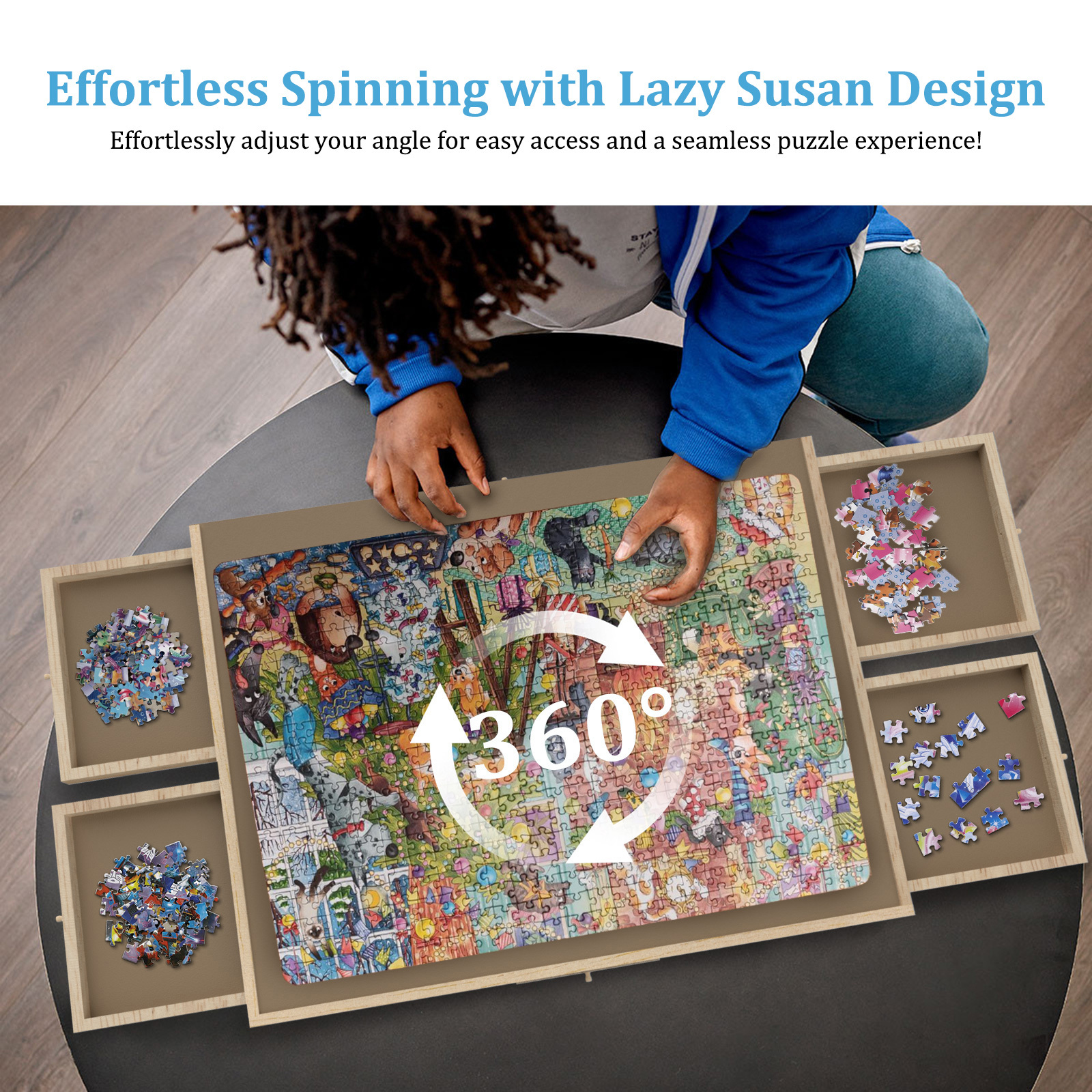 rotating puzzle board with drawers sold on Temu United States