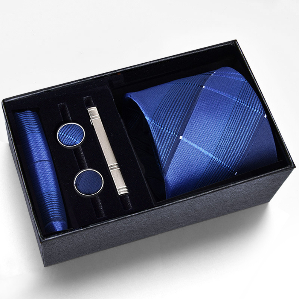 2024 New Fashionable Checkered Pattern Tie (5 Pieces), Pocket Handkerchief, Cufflinks, Tie Clip, Tie Gift Box, Suit Accessories, Men' Gift, For Father's Day/new Year/christmas Gift