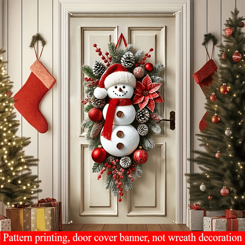 

Clearance, Snowman Wreath Door Frame Door Curtain,1pc Polyester Door Curtain, Modern Holiday Door Frame Decor, Indoor/outdoor Use, Battery-free, Christmas Gift, Home & Kitchen Decor (35x70 Inch)