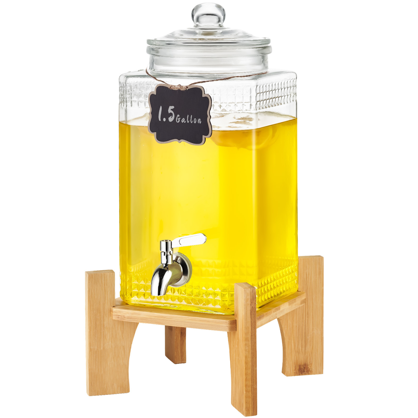 TEMU Vevor Beverage Dispenser, 1.5 Gallon Drink Dispensers For Parties, Glass With Stand, Stainless Steel Spigot, Iced Tea Lemonade Juice Water