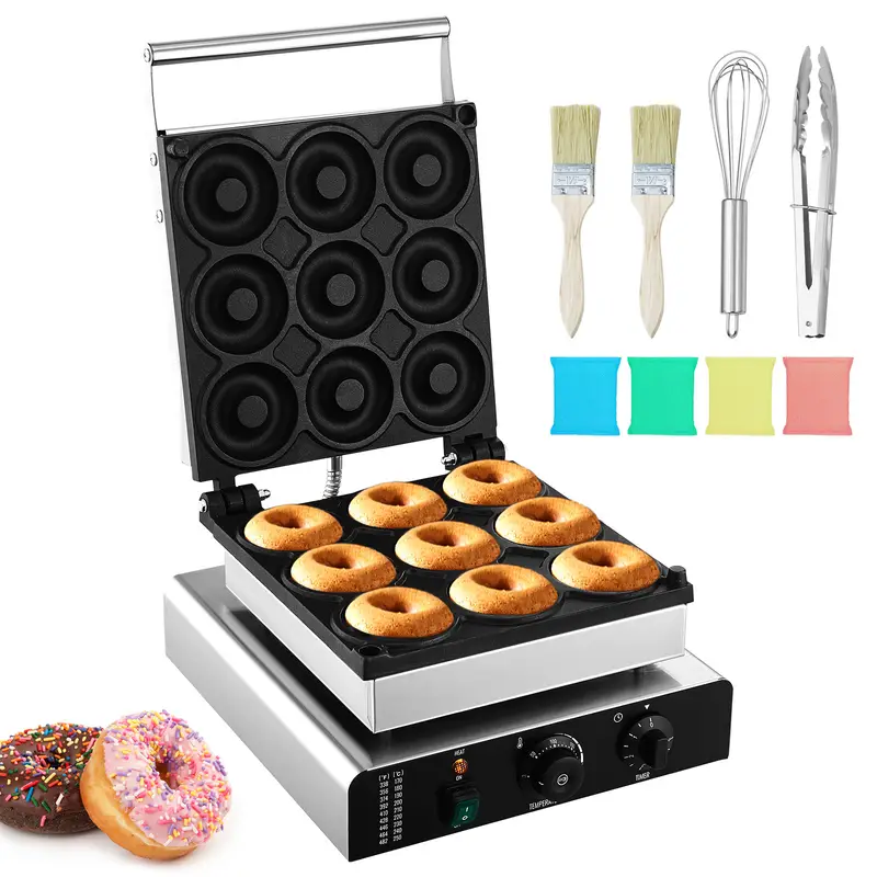 electric donut maker 2000w commercial doughnut machine with non stick holes double sided heating waffle machine 9 doughnuts temperature 122 572 for restaurant and home use Product details 1